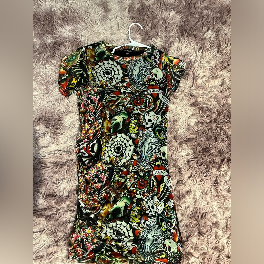 Ed Hardy Tattoo mesh Dress - Multi Color